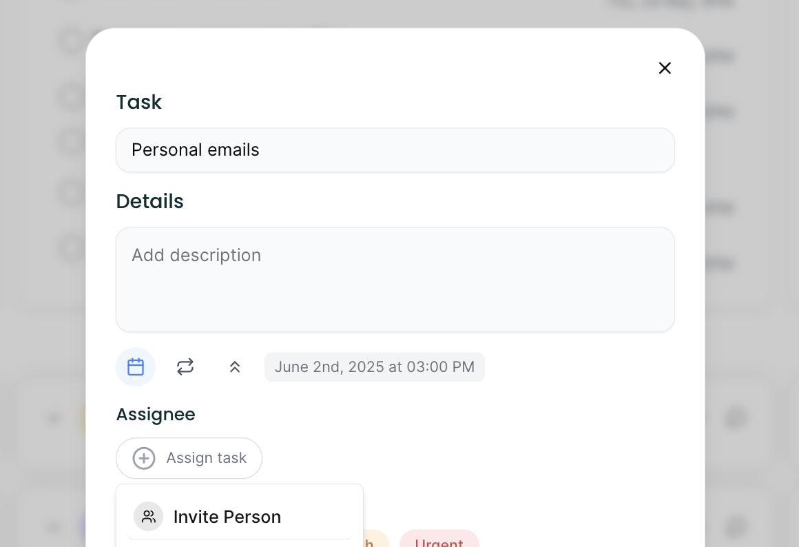 Next step when clicking assign task